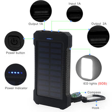 Load image into Gallery viewer, Solar 10000mAh Double USB Solar charger External Battery Portable Charger Bateria Externa Pack for phones with a Compass Hook
