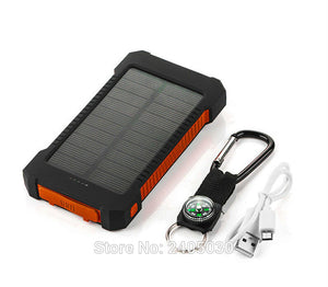 Solar 10000mAh Double USB Solar charger External Battery Portable Charger Bateria Externa Pack for phones with a Compass Hook