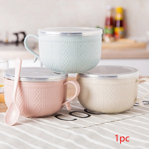With Lid Household Utensils Tableware Lunch Box Large Capacity Noodles Rice Soup Cartoon Bowl Stainless Steel Anti-allergy