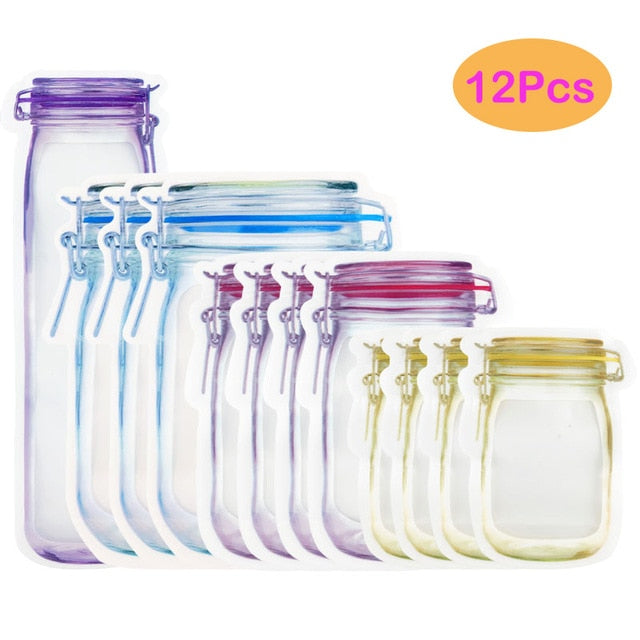 Reusable Jar Bags 10PCS, Mason Jars Silicone Food Storage, Freezer Safe Zip  lock Bag Containers, Large Airtight Fridge Organizer, Zipper Sealable  Silicon Sandwich, Lunch, Snack Container, Leakproof Reusable Plastic  Ziploc, Air Tight